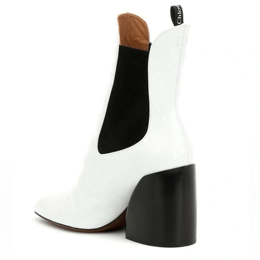 Chloé White Wave Leather Chunky Heeled Booties Size 39